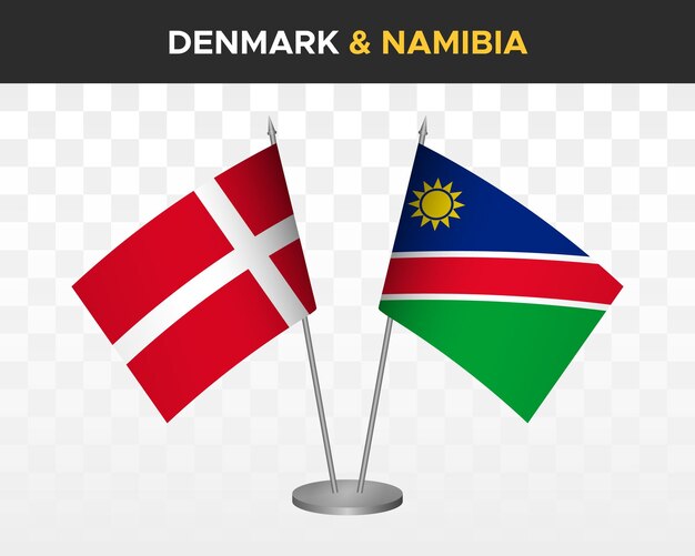 Denmark vs namibia desk flags mockup isolated 3d vector illustration danish table flag