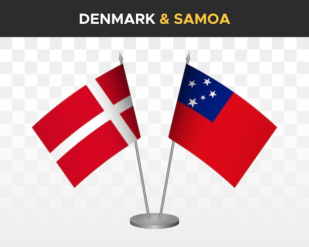 Denmark vs samoa desk flags mockup isolated 3d vector illustration danish table flag