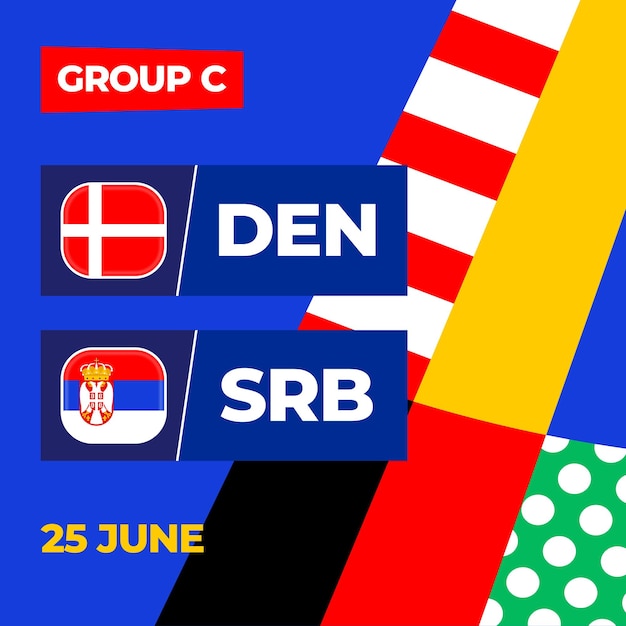 Vector denmark vs serbia football 2024 match versus 2024 group stage championship match versus teams intro sport background championship competition
