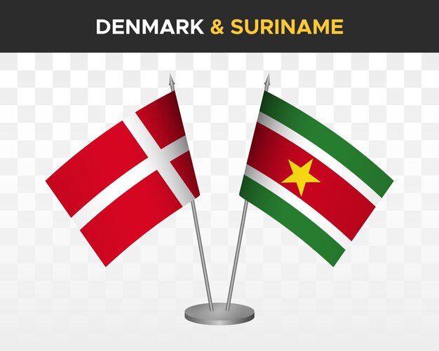 Denmark vs suriname desk flags mockup isolated 3d vector illustration danish table flag