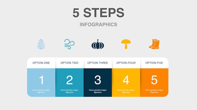 Vector dennenappel wind pompoen paddestoel laarzen pictogrammen infographic lay-out ontwerpsjabloon creatief presentatieconcept met 5 stappen