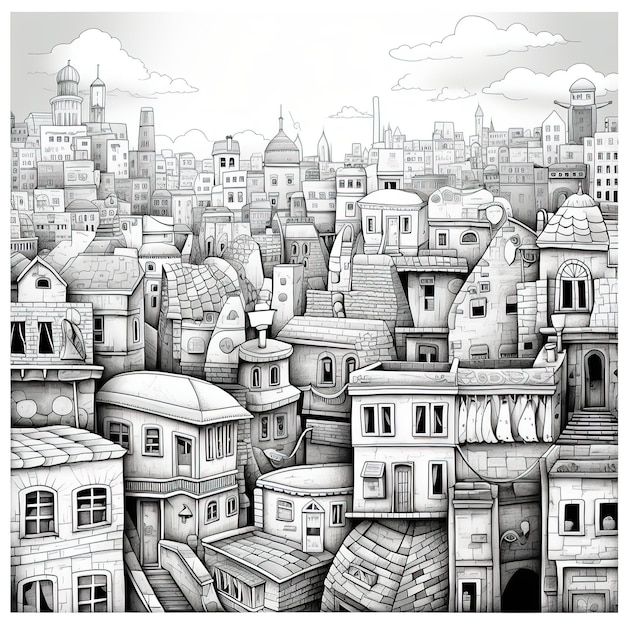 Vector a dense city scape best draw colorful book eps