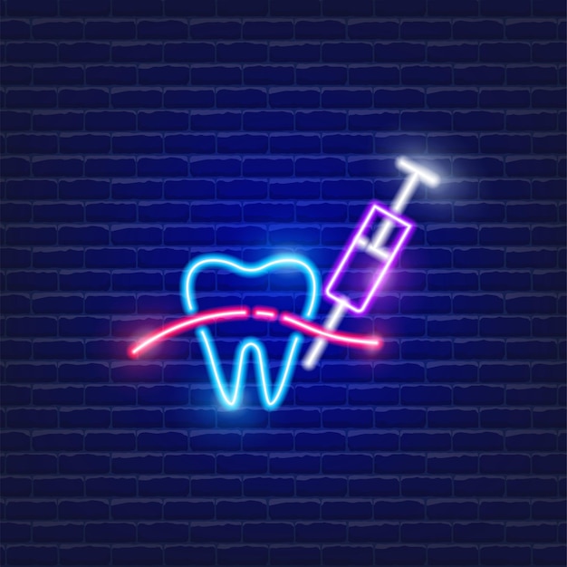 Dental anesthesia neon icon sign for dentistry clinic orthodontics concept