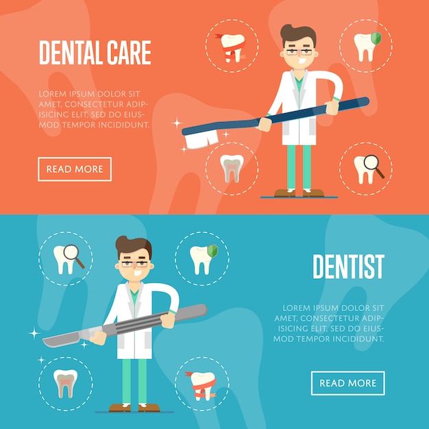 남자 치과 의사와 치과 배너 서식 파일
