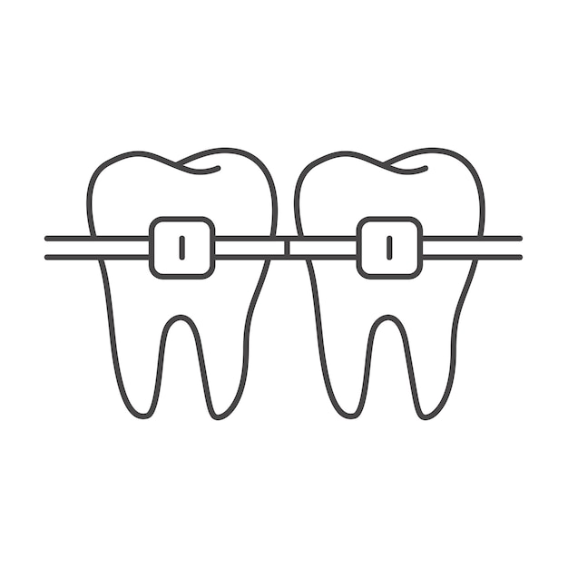 Dental braces icon perfect pixel isolated on white background outline Tooth braces icon