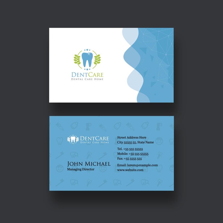 Dental care blue business card with abstract background design