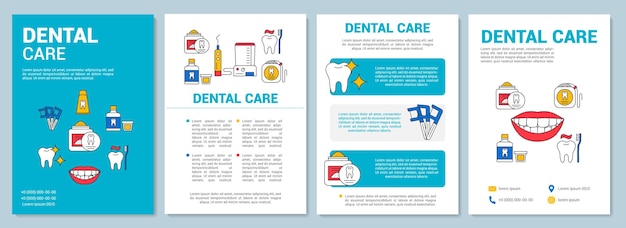 Макет шаблона брошюры стоматологической помощи. Предотвратить кариес. Флаер, буклет, полиграфический дизайн листовок с линейными иллюстрациями. Векторные макеты страниц для журналов, годовых отчетов, рекламных плакатов