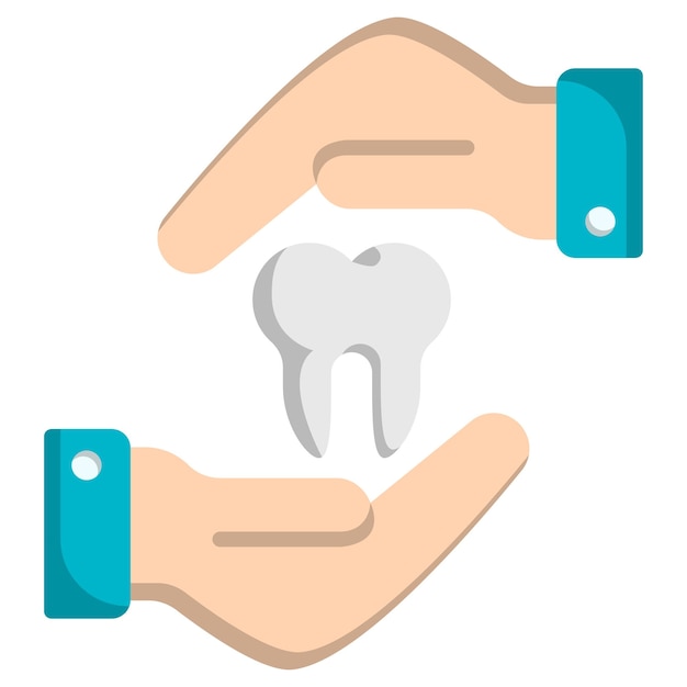 치과 치료 회사 로고 개념 인간의 손으로 덮는 치아 벡터 아이콘 디자인 치과 기호