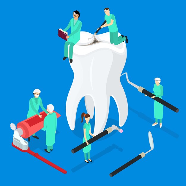 Dental Care Concept 3d Isometric View Vector