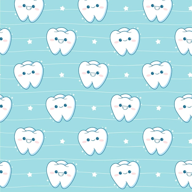 Dental care cute tooth smile seamless pattern for dentist background