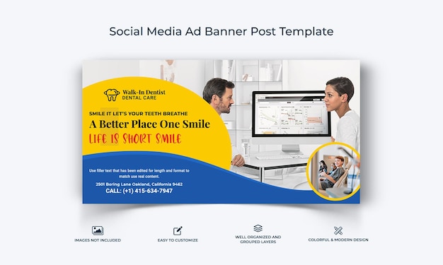 Dental care dentist social media facebook ad banner post template premium vector