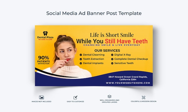 Dental care dentista social media facebook annuncio banner post modello vettore premium