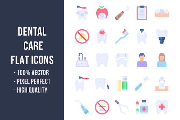 Dental Care Flat Multicolor Icons