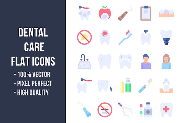 Стоматологическая помощь плоские многоцветные иконки