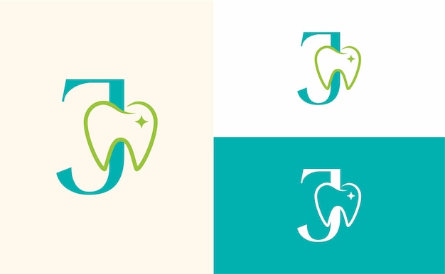 Dental care logo tooth doctor dental office letter J