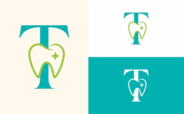 Dental care logo tooth doctor dental office letter T