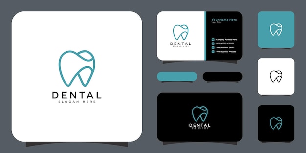 Стоматологическая помощь логотип вектор стиль линии и визитная карточка