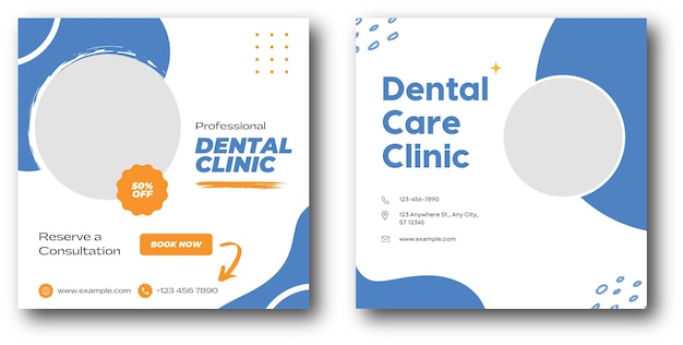 歯科医療医療ヘルスケア ソーシャル メディア投稿バナー テンプレートまたはプロモーションの正方形のチラシまたは web バナー デザイン