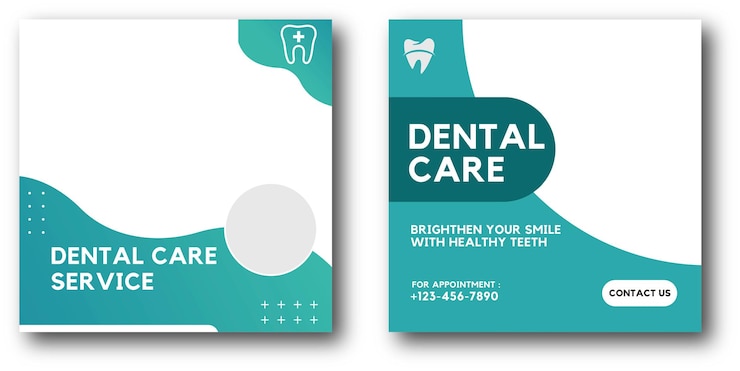 Vector dental care medical health care social media post banner template or promotional square flyer
