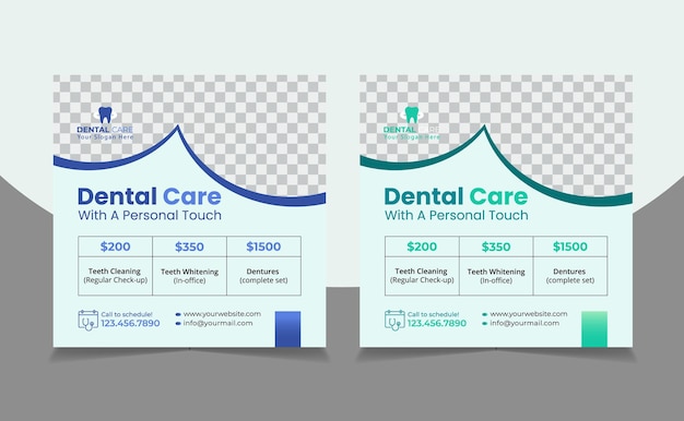 Vettore design del modello promozionale per le cure odontoiatriche