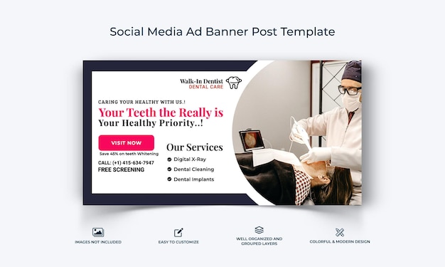 Social media per la cura dei denti facebook ad banner post template premium vector