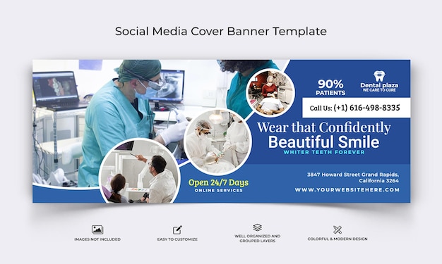 Vector dental care social media facebook cover banner template premium vector