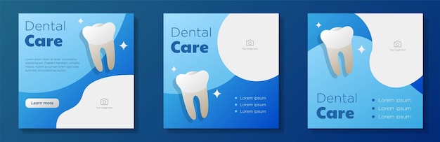 치과 치료 소셜 미디어 게시물 배너 세트 치과 치아 미백 광고 개념
