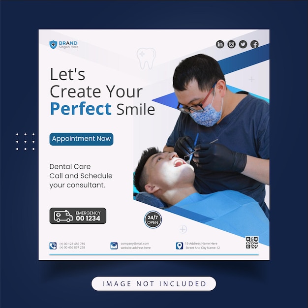 Vettore raccolta di modelli di social media e banner web per cure dentistiche
