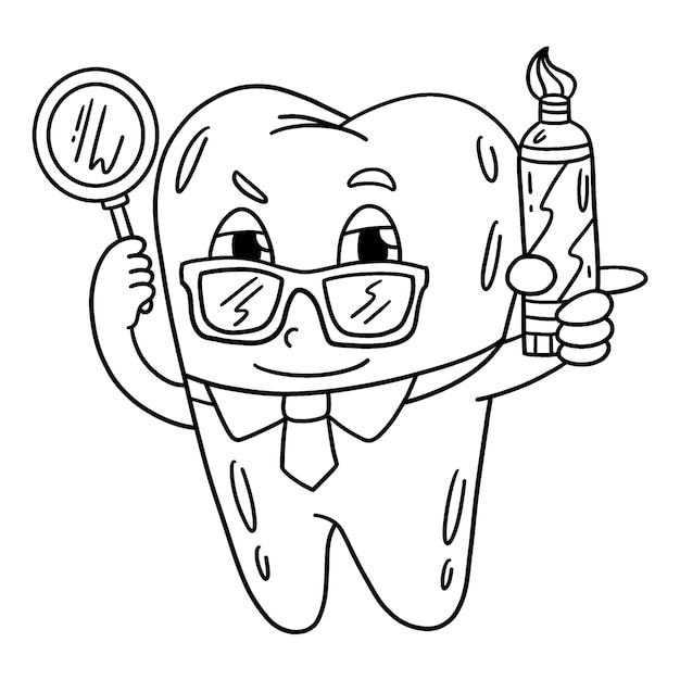 Vector dental care tooth dentist isolated coloring page