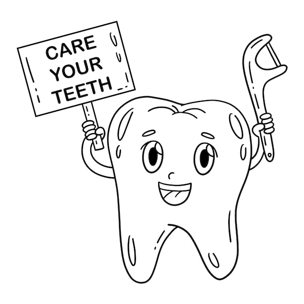 Vettore carità dentale i tuoi denti isolati pagina da colorare
