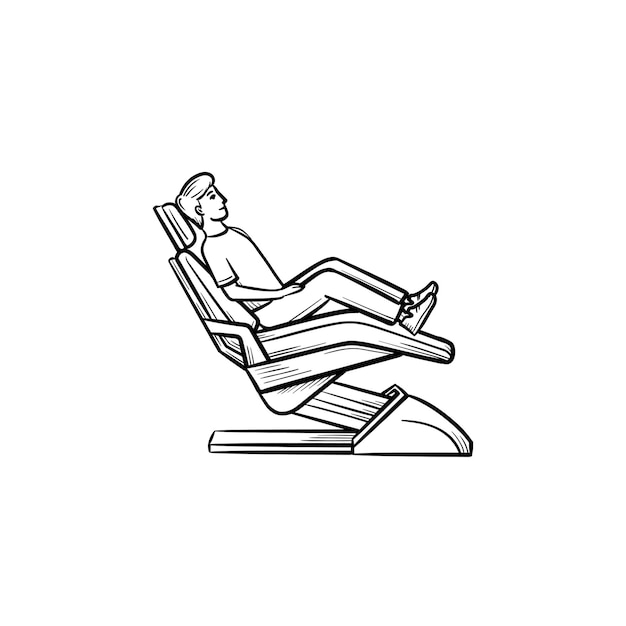 Dental chair with a patient hand drawn outline doodle icon. Dentistry, stomatology, dental check up concept