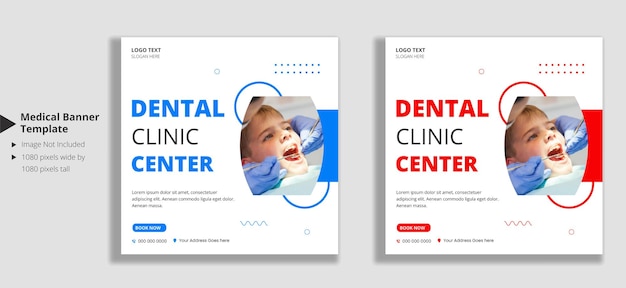 Vettore modello di banner post sui social media del centro di clinica odontoiatrica