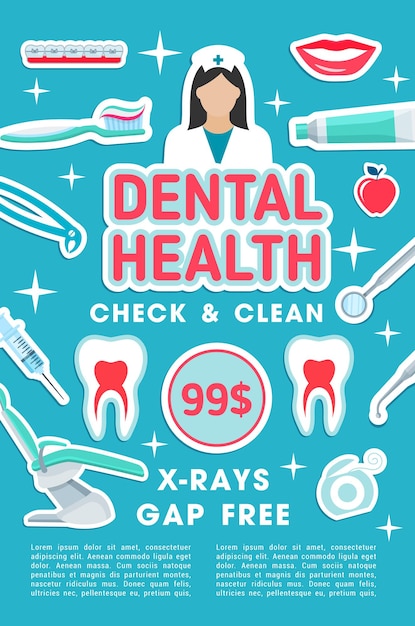 Vector dental clinic checkup and treatment vector poster