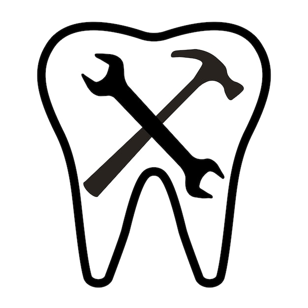 歯科医院または歯科技工所のロゴ歯レンチ ハンマー