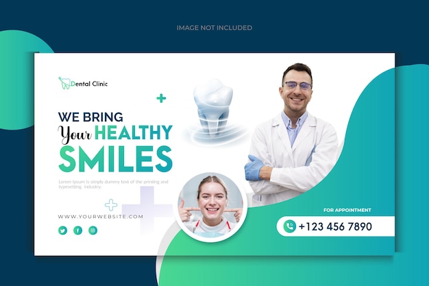 Dental clinic horizontal banner or medical web template social media post