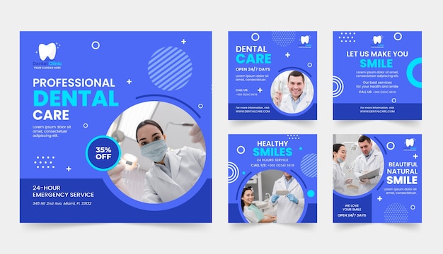 Vettore progettazione del modello di post di instagram della clinica dentale