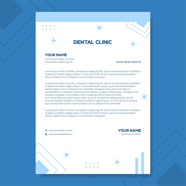 Dental Clinic Letterhead Template Hand Drawn Cartoon Flat Illustration