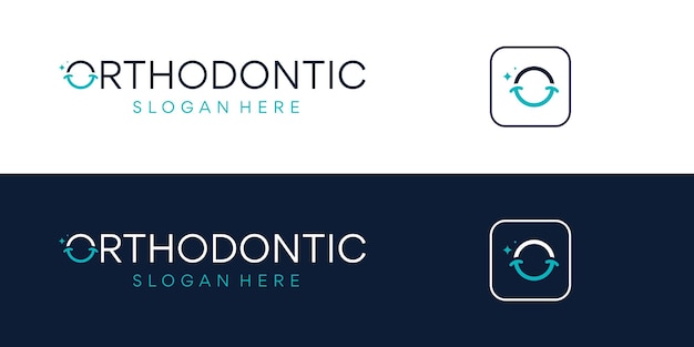 Dental clinic logo design with abstract smile logo vector illustrator design combined with letter O in orthodontics text