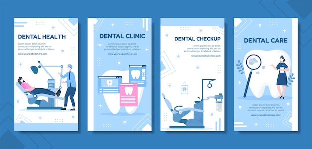 dental clinic social media ig stories template hand drawn cartoon flat illustration