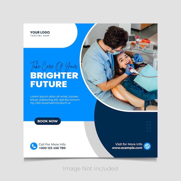 Dental clinic social media post template blue and white color