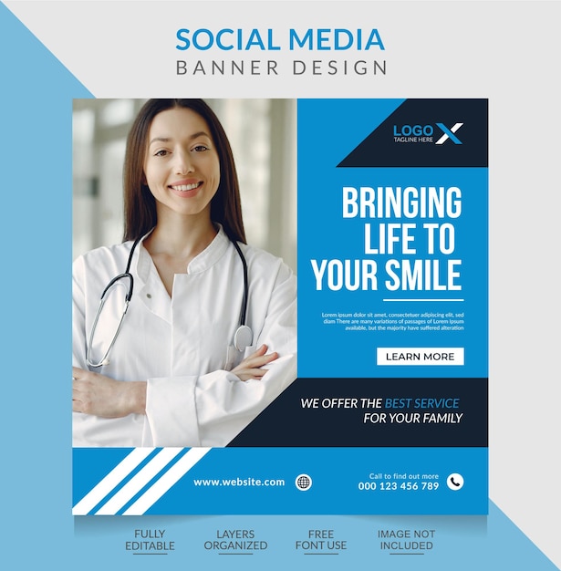 dental clinic social media post and web banner design template