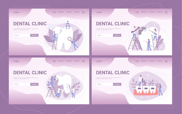 Banner web o pagina di destinazione della clinica odontoiatrica et. odontoiatria. idea di cure odontoiatriche e igiene orale. medicina e salute. stomatologia e trattamento dei denti.