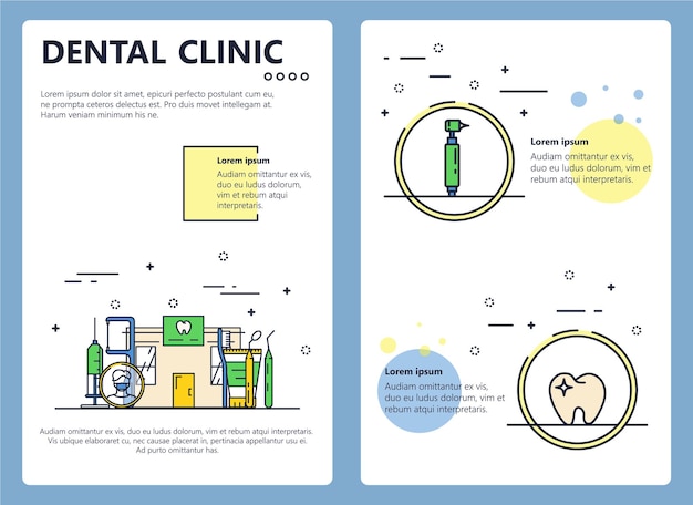 Вектор Веб-баннер стоматологической клиники, плакат, флаер, брошюра, шаблон, вектор, современный тонкий линейный искусство, иллюстрация дизайна плоского стиля