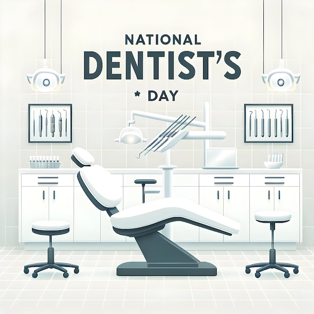Dental Clinic with Chair National Dentist's Day Text
