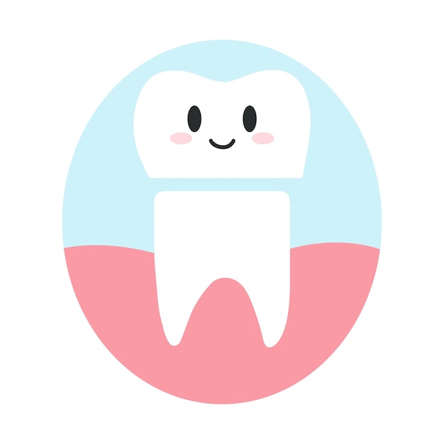 Vector dental crown restoration on tooth in cartoon flat style vector illustration of healthy teeth character dental care concept oral hygiene