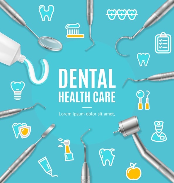 Dental Health Round Design Template Line Icon Concept Vector