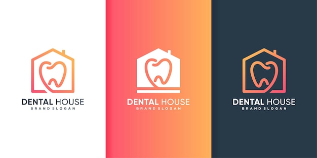 Modello di logo della casa dentale con un moderno concetto creativo vettore premium