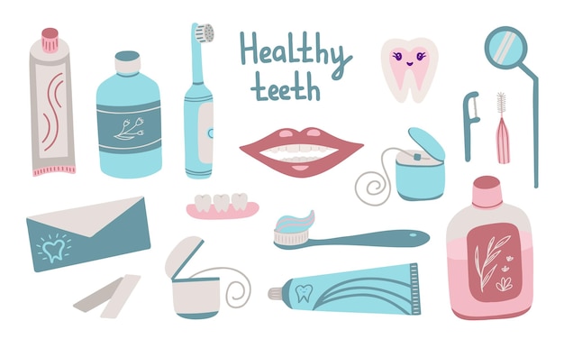 Vector dental hygiene healthy teeth illustration for printing backgrounds covers packaging greeting cards posters stickers textile seasonal design isolated on white background