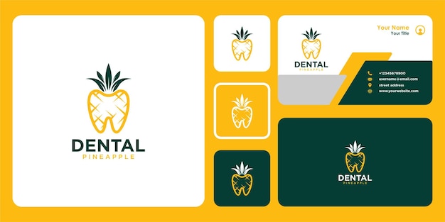 Стоматологический дизайн логотипа с ананасом и визитной карточкой