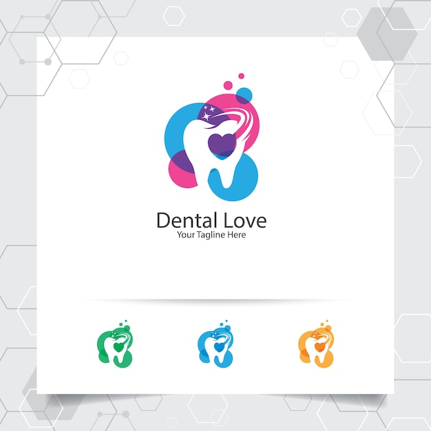 Dental logo with concept of negative space love for a dentist, hospital and dental clinic